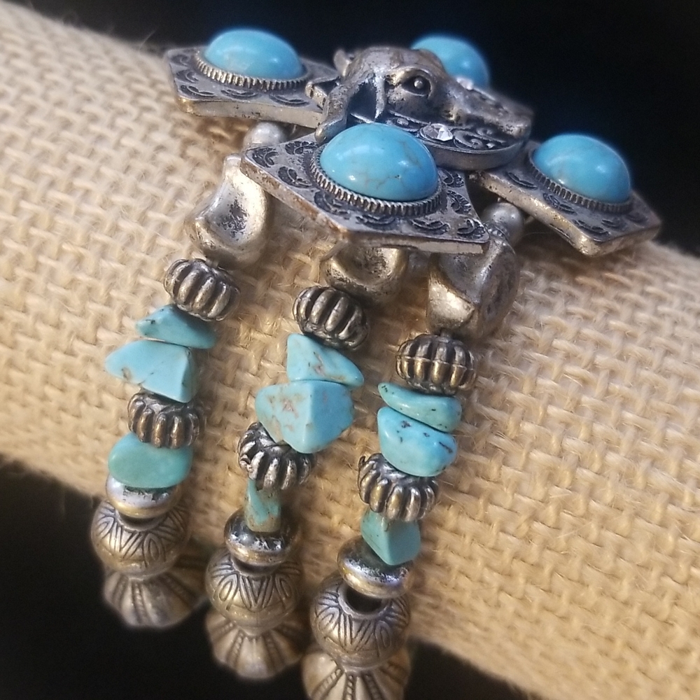 TURQUOISE NAVAJO Longhorn Bull Silver Bracelet - Picture 3 of 6
